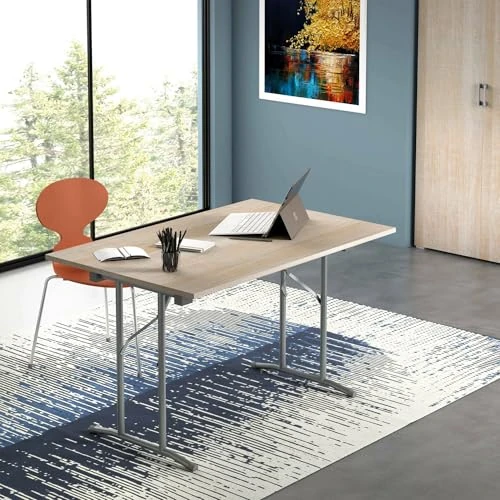 Dmora - Folding Table Arnica, Camping table with folding metal legs, Multipurpose modern dining table, 100% Made in Italy, 125x75h80 cm, Oak and Grey