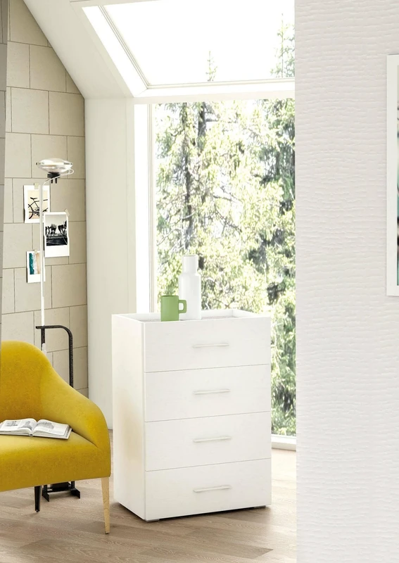 Dmora - Drawers Aster, Chest of drawers with 4 drawers for bedroom, Multipurpose cabinet for office or study, 50x41h87 cm, White and Cement Grey