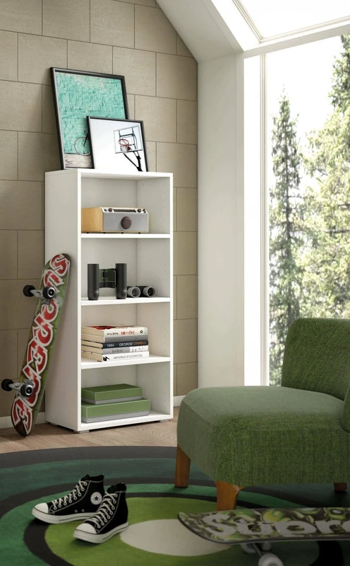 Dmora - Bookshelf Giacinto, Library with 3 adjustable shelves, Bookshelf, Wall unit with shelves, 100% Made in Italy, 60x30h130 cm, White