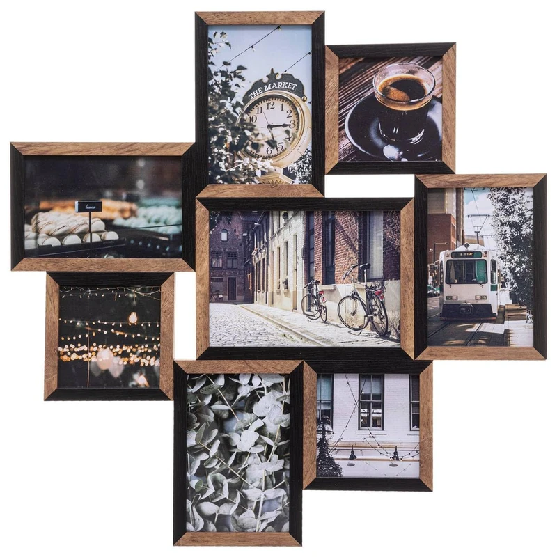 Atmosphera Multi-View Photo Frame for 8 Photos in Wood and Glass 48 x 48 cm