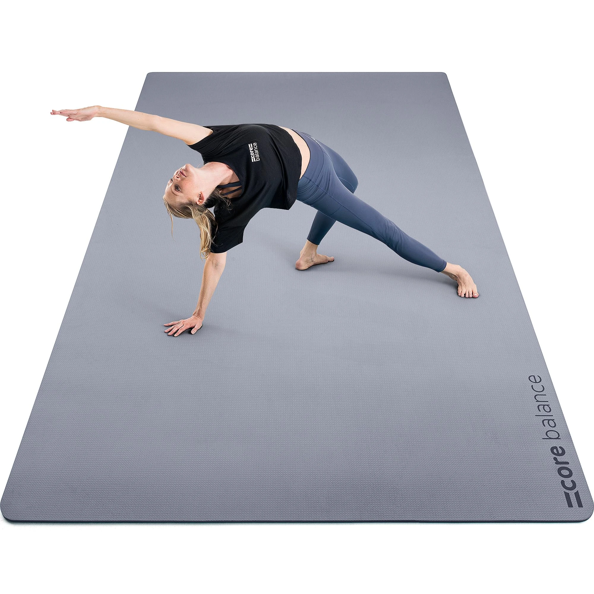 Core Balance Extra Large Yoga Mat 6mm Non Slip TPE Foam with Travel Strap L183cm x W116cm (Grey)