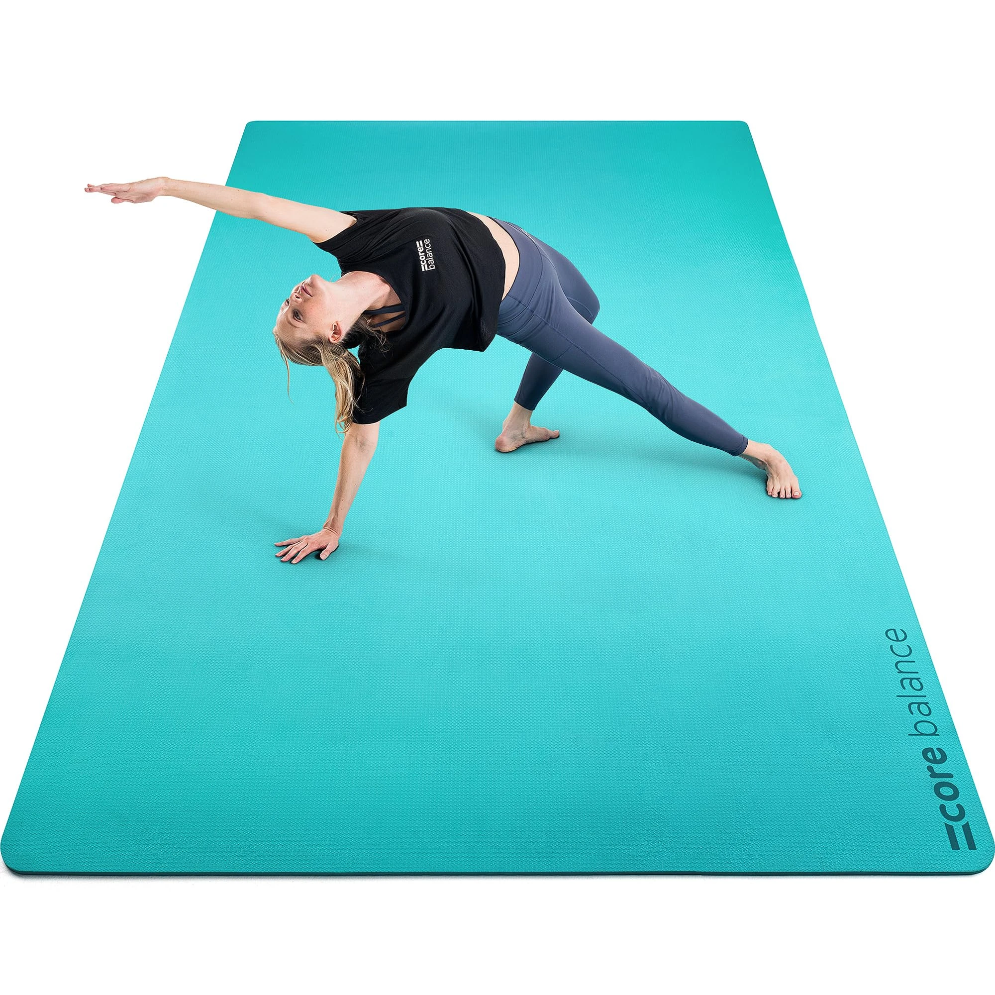 Core Balance Extra Large Yoga Mat 6mm Non Slip TPE Foam with Travel Strap L183cm x W116cm (Teal)