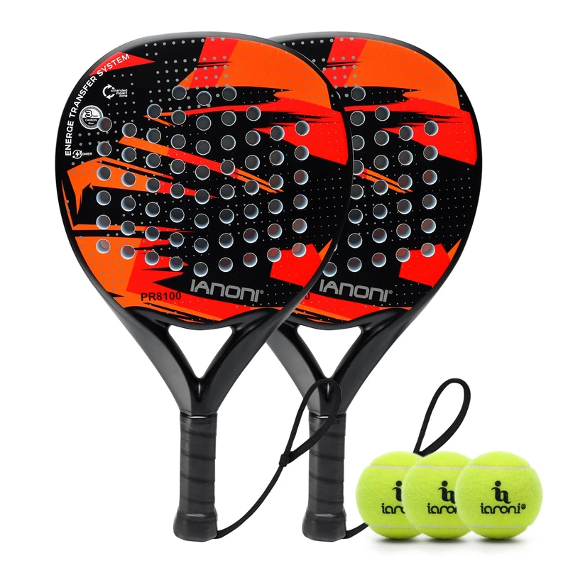 Padel Racket Carbon Fiber Surface with EVA Memory Flex Foam Core Padel Tennis Racquets Lightweight (red 2pcs)