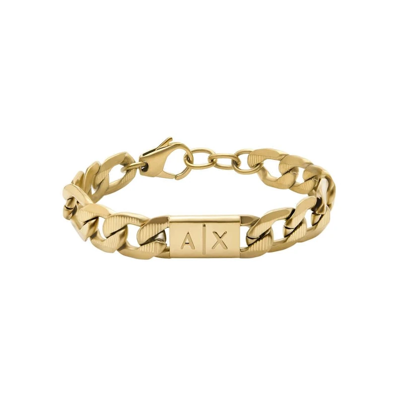 Armani Exchange Bracelet for Men CLASSIC, Length: 190MM+35MM, Width: 18MM, Height: 11.5MM Gold Stainless Steel Bracelet, AXG0078710