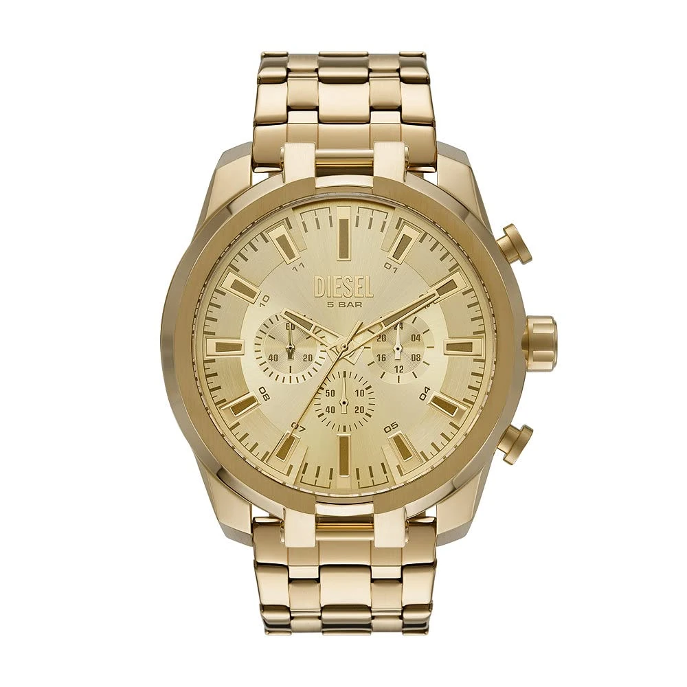 Diesel Watch for Men Split, Chronograph Movement, 51 mm Gold Stainless Steel Case with a Stainless Steel Strap, DZ4590