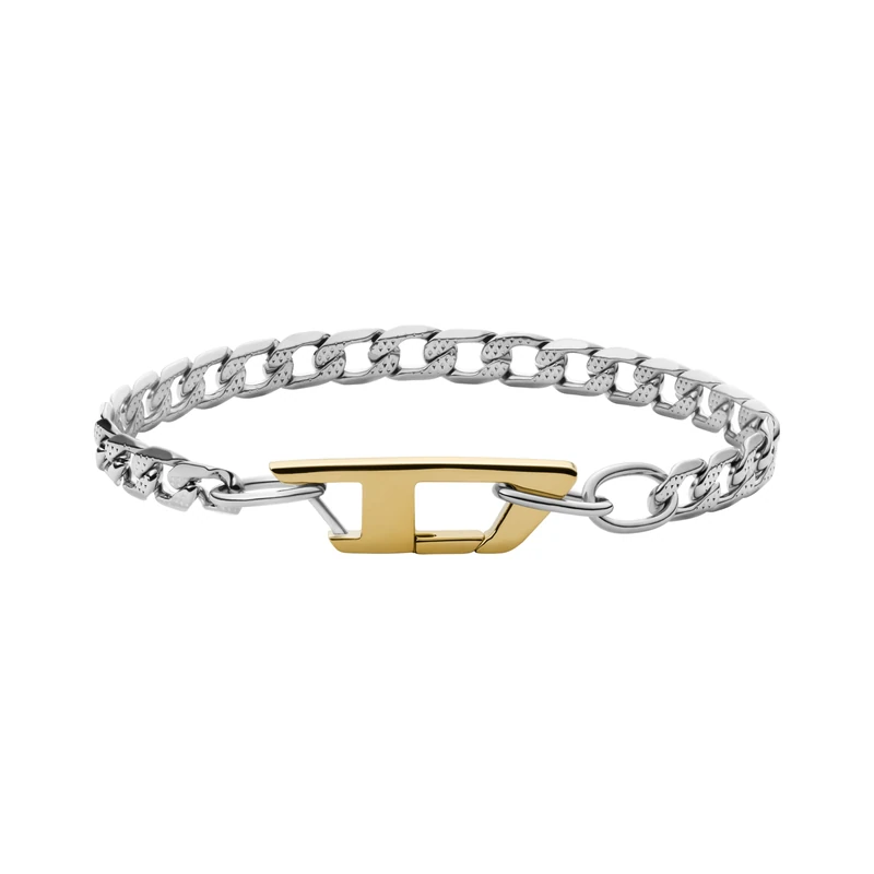 Diesel Bracelet for Men Steel, L: 180-195mm, W: 7mm Silver Stainless Steel Bracelet, DX1338040