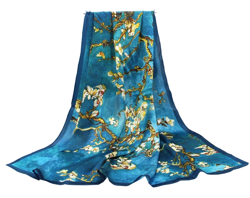 ANDANTINO 100% Pure Mulberry Silk Scarf 43" Large Square Lightweight Headscarf& Shawl–Women Hair Wraps-With Gift Packed (Oil Painting-Apricot)