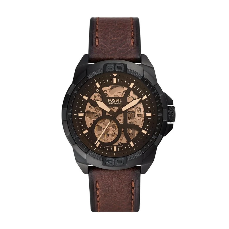 Fossil Bronson Watch for Men, 44mm Automatic Movement with Stainless Steel or Leather Strap