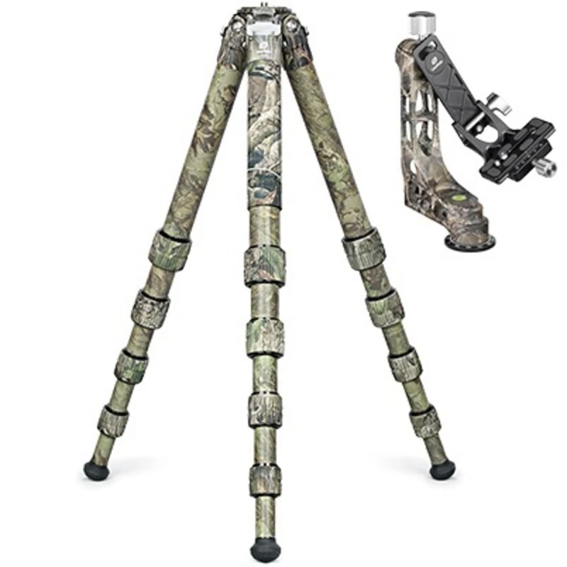 Leofoto - Ranger - Carbon Tripod with Swing Head - Ideal for Sports, Nature and Wildlife Photography - LS-365C+PG-1 - Full Camo
