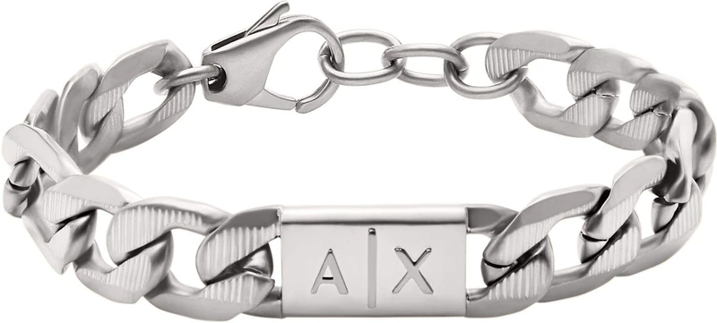 Armani Exchange Bracelet for Men CLASSIC, Length: 190MM+35MM, Width: 18MM, Height: 11.5MM Silver Stainless Steel Bracelet, AXG0077040