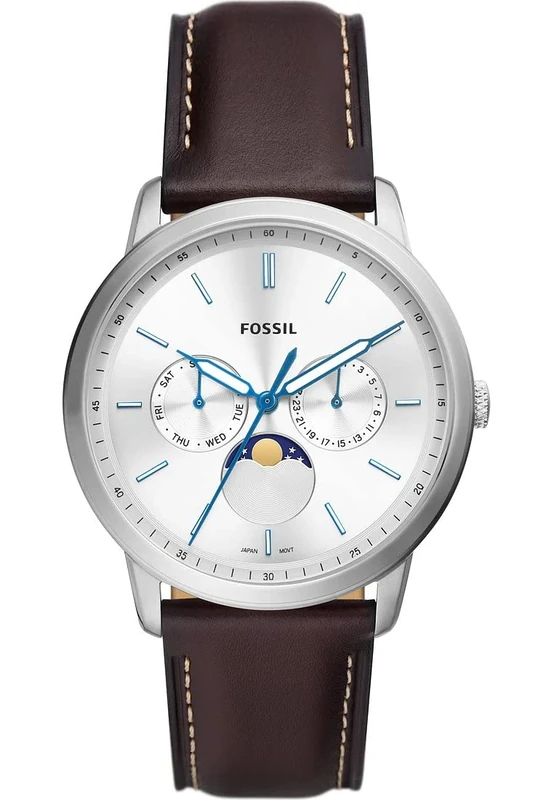 Fossil Watch for Men Neutra, Multifunction Movement, 42 mm Silver Stainless Steel Case with a Pro-Planet Leather Strap, FS5905