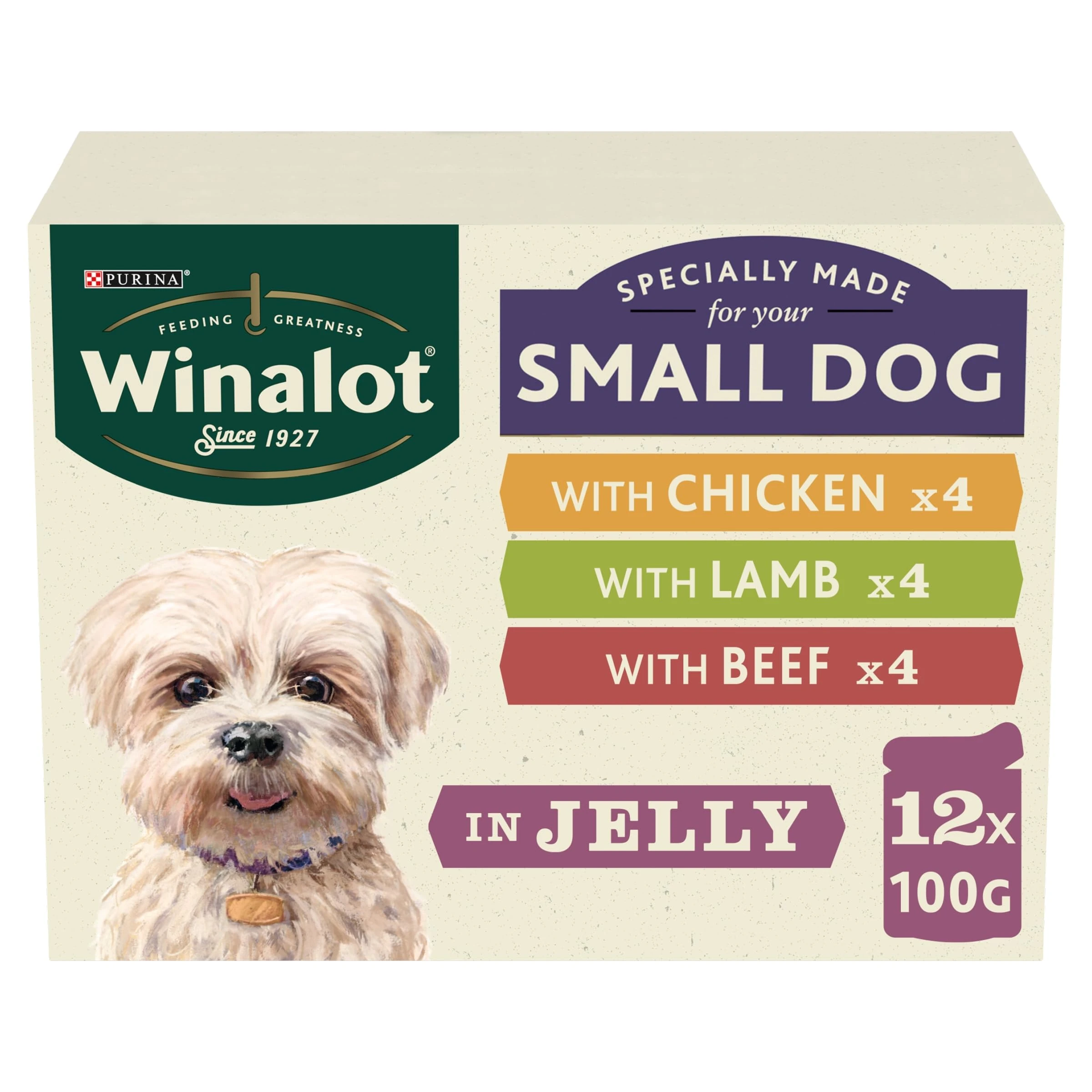 WINALOT Meaty Chunks Small Dog Mixed in Jelly Wet Dog Food Pouches 12x100g (Pack of 4)