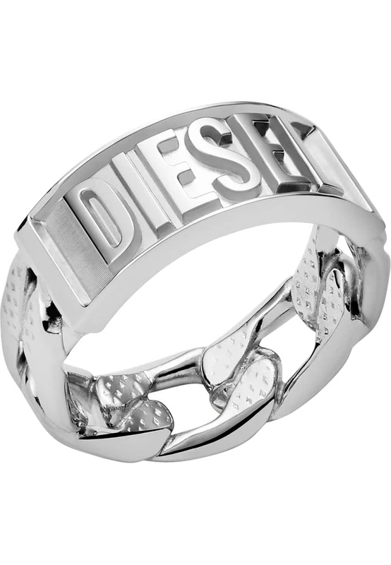 Diesel Ring for Men Ring, L: 18mm to 21mm, H: 9mm Silver Stainless Steel Ring, DX1347040