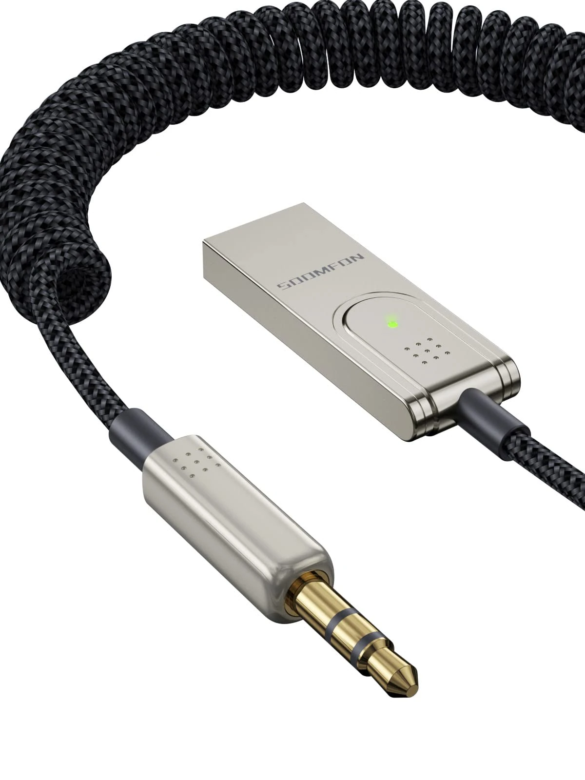 Aux Bluetooth V5.1 Receiver Car - SOOMFON Wireless Car Bluetooth Aux Adapter Support Handsfree Call, Music Streaming Bluetooth Aux Adapter for Car, Home Stereo (Silver)