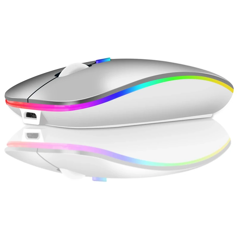 LEAPEST Wireless Mouse for Laptop, Rechargeale Bluetooth Mouse for Macbook Pro/Air/Mac/iPad/Chromebook/Computer -LED Dual Mode(USB 2.4Ghz + Bluetooth 5.1) Silent Mouse with USB C Adapter (Silver)