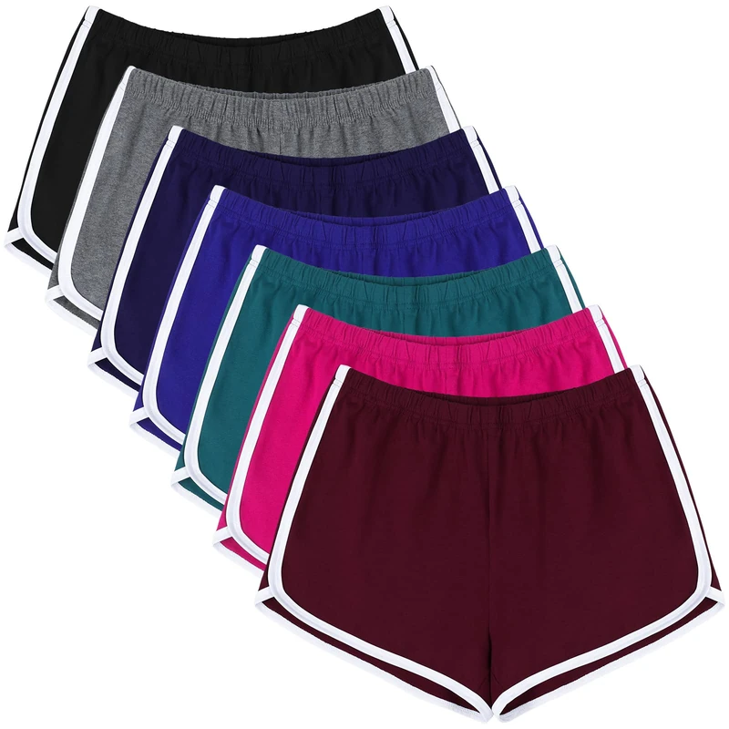 URATOT Cotton Sports Shorts Women Summer Breathable Pants Dolphin Workout Shorts for Yoga Cycling Hiking, Pack of 7, Black,jujubered,RoyalBlue,hotpink,Multicolor, M