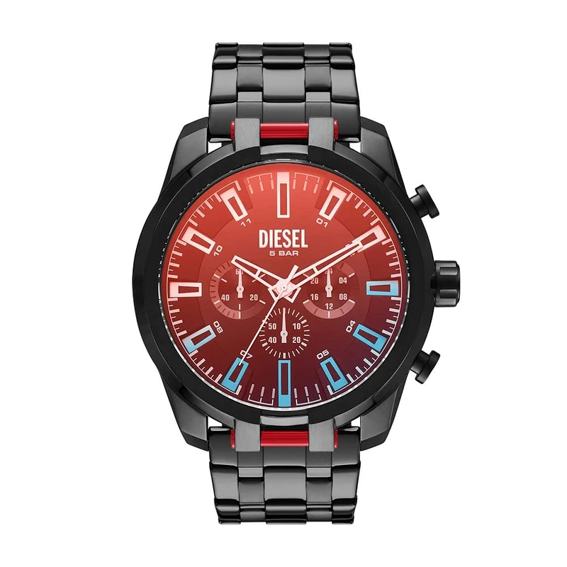 Diesel Watch for Men Split, Chronograph Movement, 51 mm Black Stainless Steel Case with a Stainless Steel Strap, DZ4589