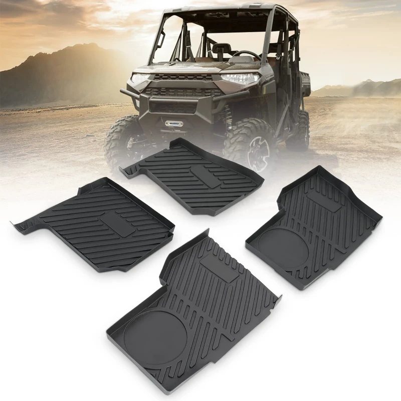 4pcs Ranger 1000 XP Crew Floor Mats, kemimoto TPE UTV Floor Mat Anti-Slip Front & Rear Floor Liner Compatible with Polaris Ranger Crew XP 1000 2017 2018 2019 2020 2021 2022 Accessories Slush Mat Set