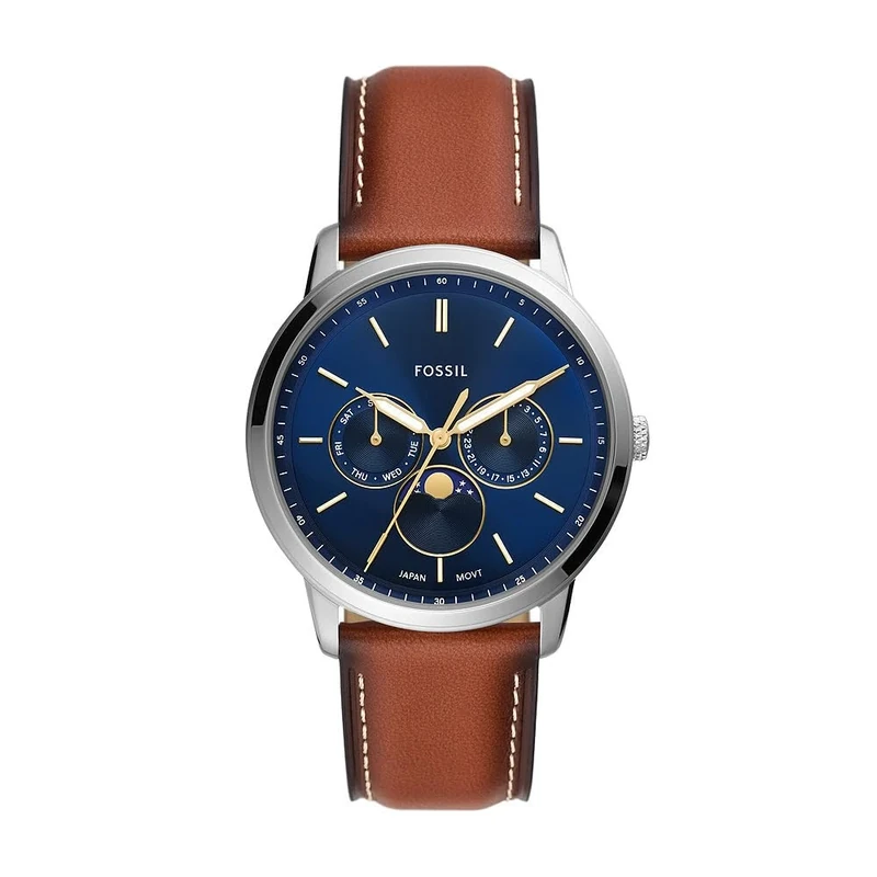 FOSSIL Neutra Minimalist Watch for Men, Quartz Movement with Stainless Steel or Leather Strap, Light Brown and Light Blue