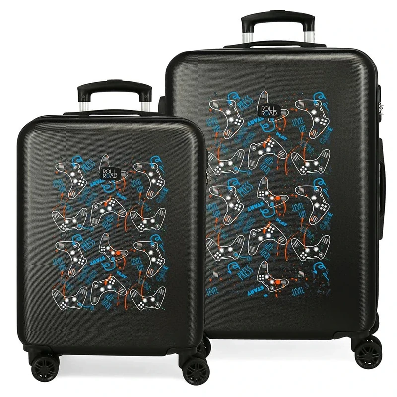 Roll Road Roll Road Gamers Set of Suitcases Black 55/65 cm Rigid ABS Side Combination Lock 91 6 kg 4 Wheels Double Hand Luggage