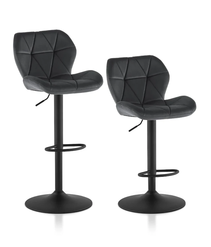 TUKAILAi Bar Stools Set of 2 Grey Velvet Exterior Swivel Kitchen Breakfast Stools Island Counter Chairs Barstools with Footrest, Backrest, Metal Matt Base and Gas Lift for Home Dining Pub