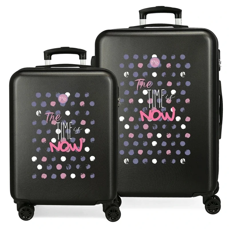 Roll Road Roll Road The Time is Now Set of Suitcases Black 55/65 cm Rigid ABS Side Combination Lock 91 6 kg 4 Wheels Double Hand Luggage