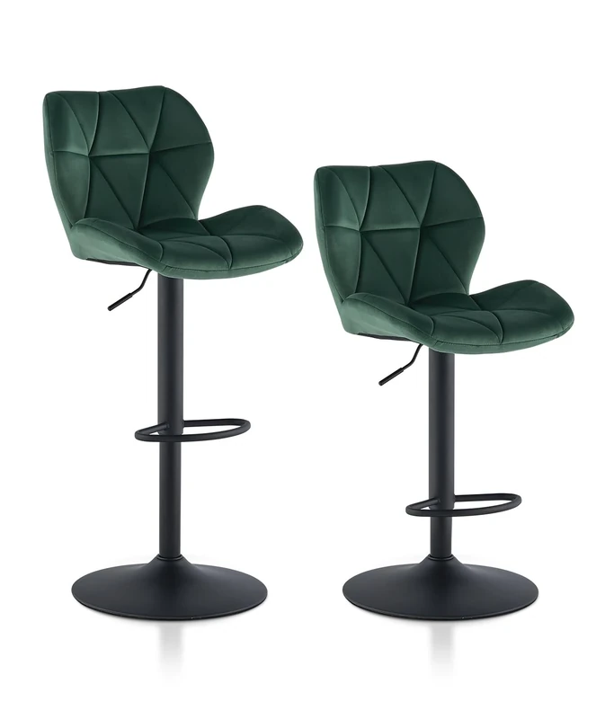 TUKAILAi Swivel Bar Stools Set of 2, Green Velvet Upholstered Breakfast Barstools, Kitchen Counter Chairs Height Adjustable Island Dining Stools with Footrest, Metal Matt Base