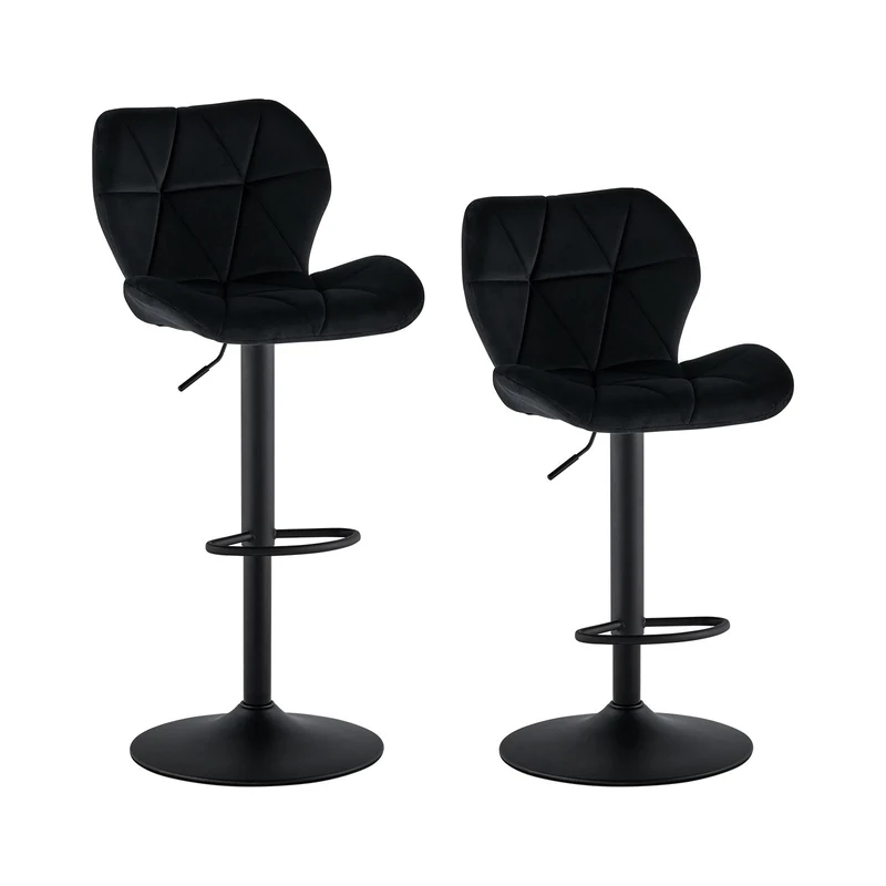 TUKAILAi Bar Stools Set of 2 Velvet Upholstered Breakfast Height Adjustable Swivel Island Dining Chairs with Backs and Footrest, Large Metal Base for Home Kitchen Counter