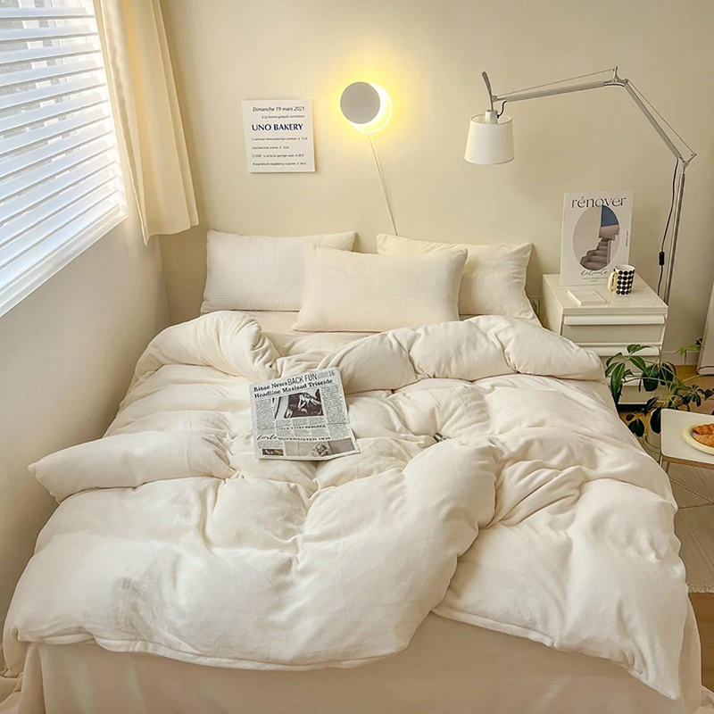 Luxlovery Fluffy White Velvet Comforter Set - Full, Plush, Warm Sherpa Micromink Comforter with 2 Pillowcases