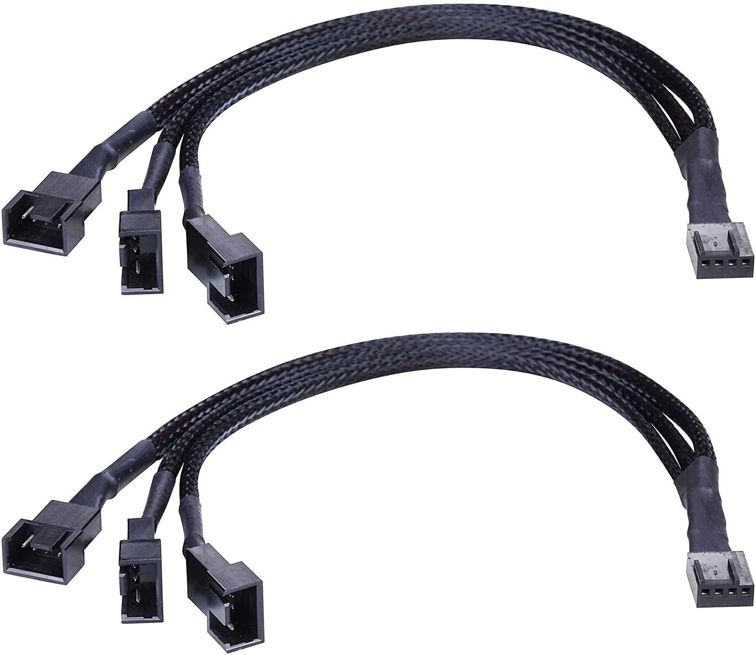 Hsthe Sea 2Pcs PWM Fan Splitter Adapter Cable Sleeved Braided Y Splitter Computer PC 4 Pin Fan Extension Power Cable 1 to 3 Converter for Computer ATX Case 4-Pin/3-Pin Cooling Fan Cable -10.5 inch