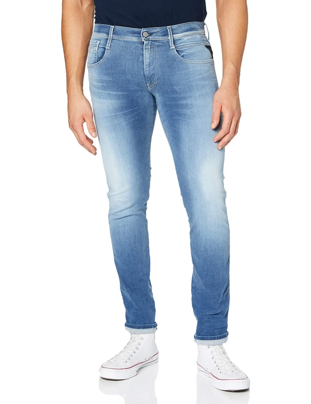 Replay Men's Anbass Jeans, 009 Medium Blue, 33 W/32 L