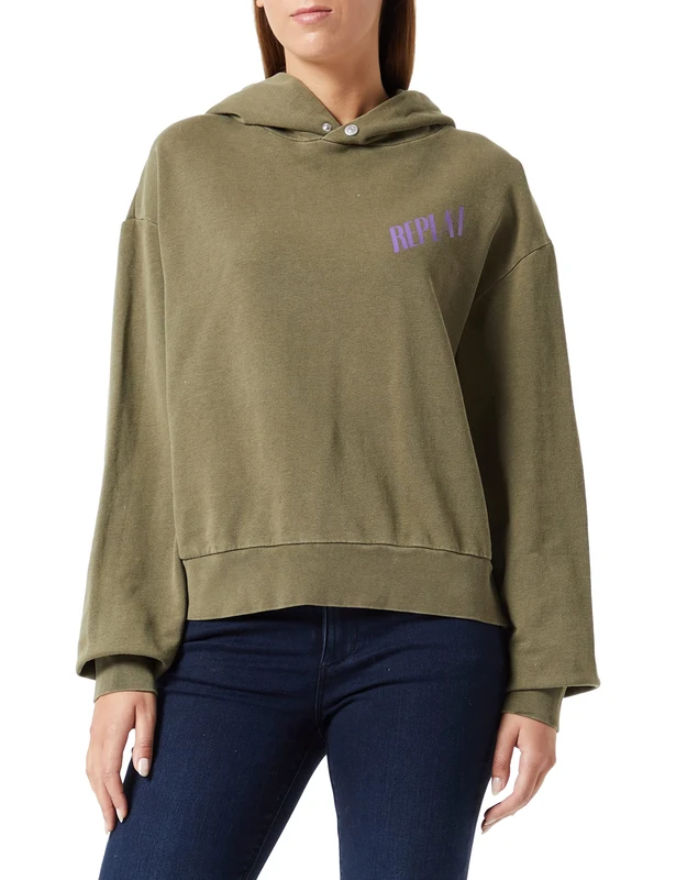 REPLAY Women's Hoodie, 676 Army Green, L - Image 1