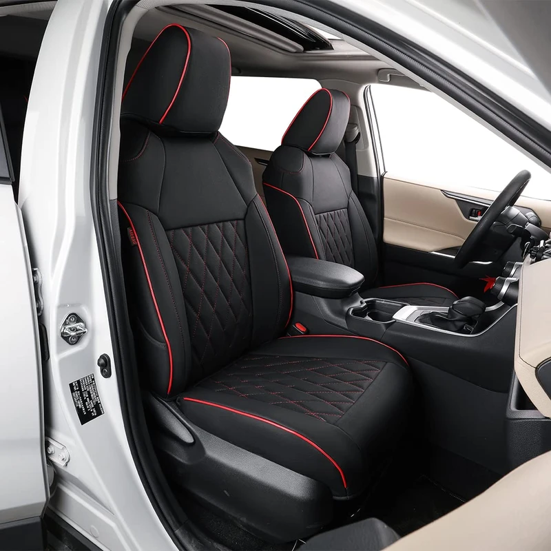 EKR Custom Fit Full Set Car Seat Covers for Select Hyundai Tucson 2019 2020 2021 - Leatherette (Black with Red Piping)