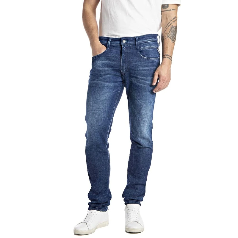 REPLAY Men's Anbass Jeans, 007 Dark Blue, 30 W/32 L