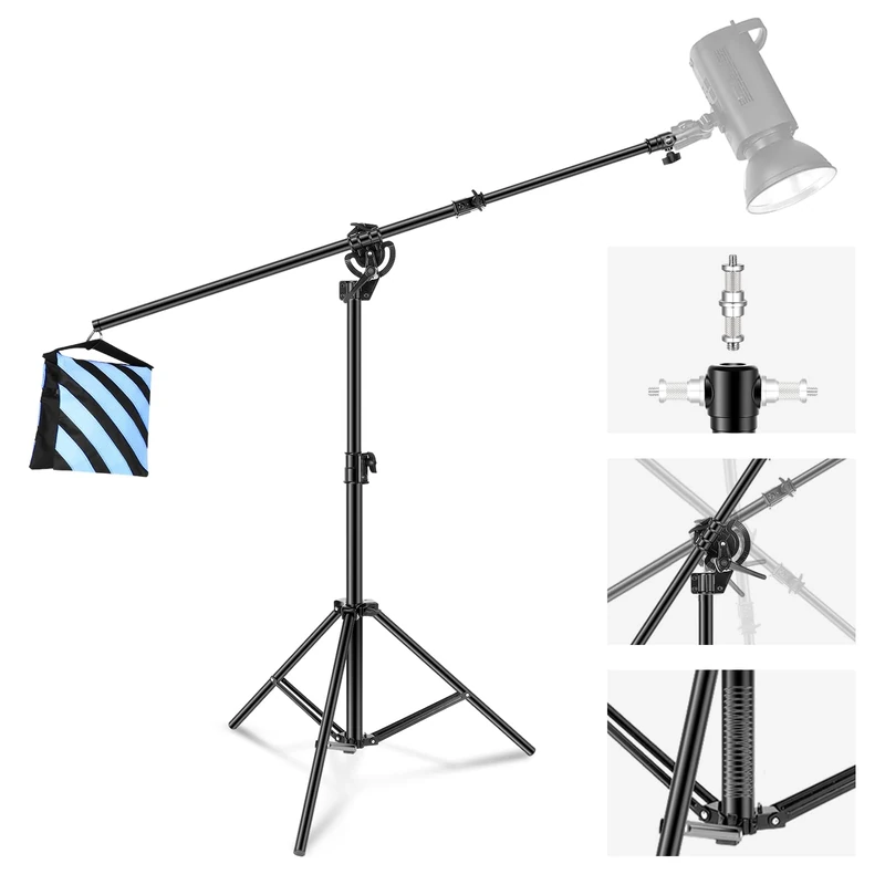 Neewer 2-In-1 Photography Light Stand, Aluminum Alloy 9.7ft Heavy Duty Tripod Stand with 3.8ft Boom Arm and Empty Sandbag for Video Light, Strobe, Reflector, Softbox for Studio Photo Video Shooting