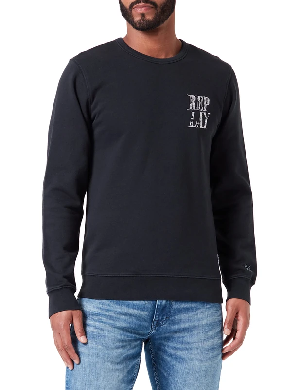 REPLAY Men's M6272 Sweatshirt, 099 Blackboard, XXXL