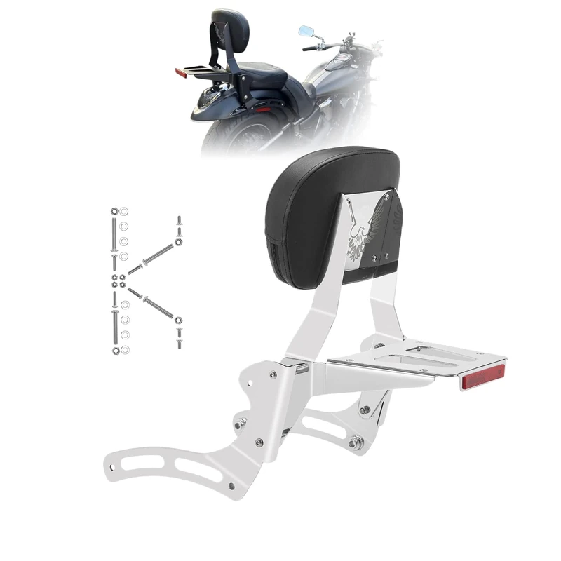 Kinglemc Powersports Sissy Bar with Backrest Luggage Rack for Kawasaki Vulcan VN 900 2000 Classic Custom 09-21 (Silver)