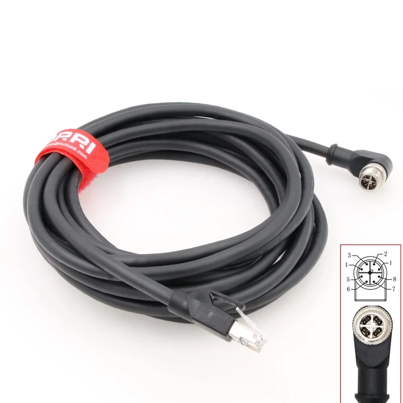 DRRI 90° Angle M12 X-Coded 8pin to RJ45 Ethernet Cat6 Cable for Industrial Network Applications (8M)