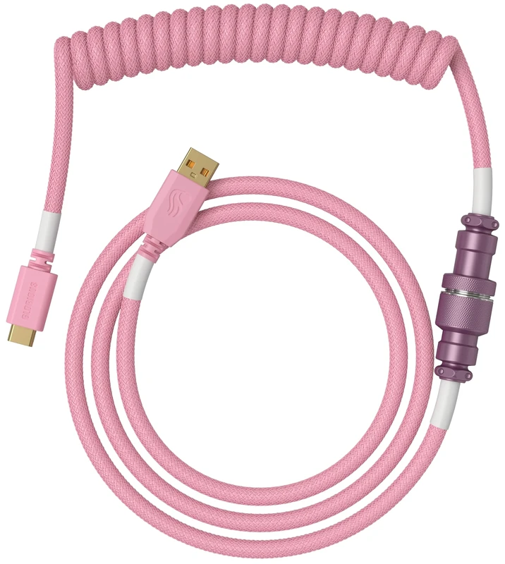 Glorious Gaming Premium Coiled Keyboard Cable - Gold Plated USB-A (PC) to USB-C (Keyboard), Tangle Resistant, Double Braided Sleeving for Peak Durability, 5-Pin Aviator Mid-Connection - Pixel Pink