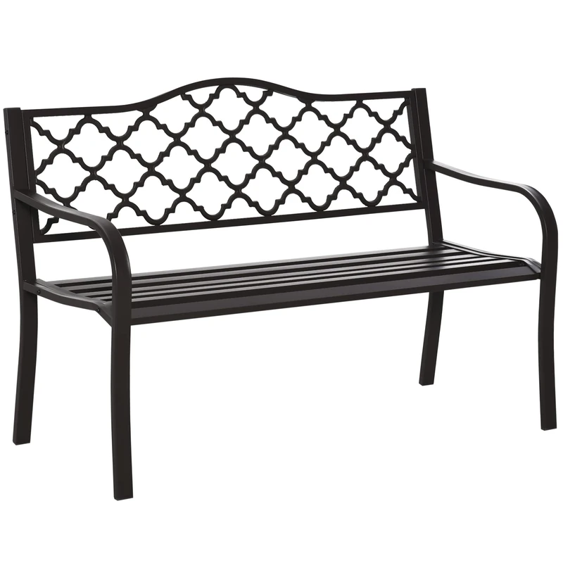 Outsunny Outdoor 2 Seater Garden Bench, Antique Style Cast Iron Loveseat with Armrest, Brown