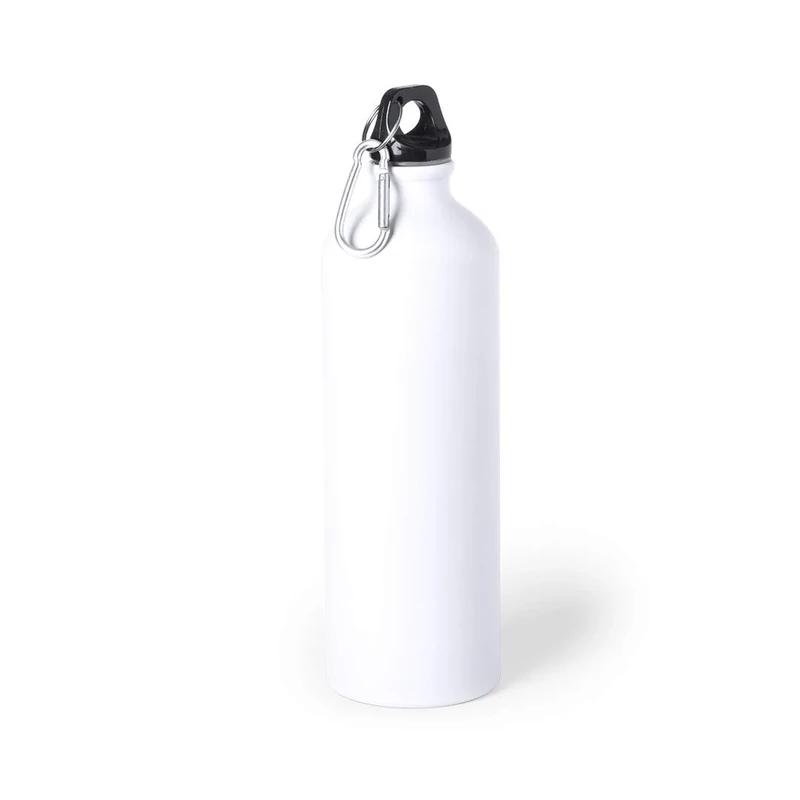eBuyGB Metal Water Bottle 800ml Aluminium Leakproof Drinks Bottle Reusable BPA Free Matt Water Bottles with Carabiner Clip - School, Gym, Outdoor, Yoga & Sports - White (Pack of 10)