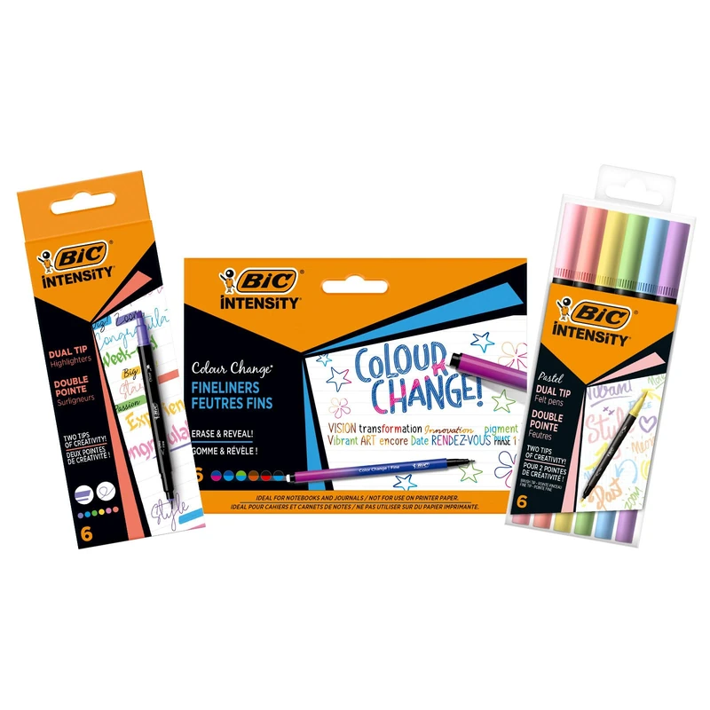 Bic Intensity 2-in-1 Colour Changing Pen Set with Dual Brush and Dual Tip Highlighter Pens - 3 Packs of 6, Multicolor, (503935)
