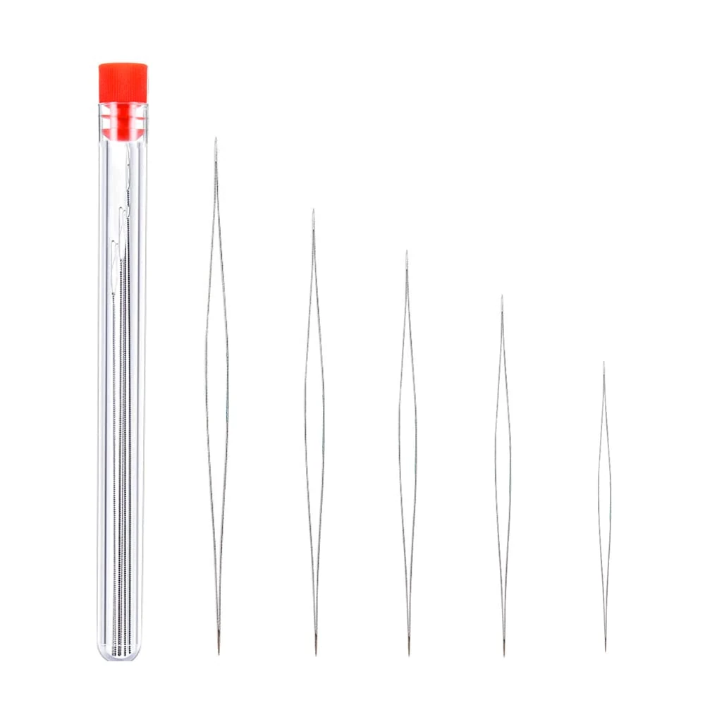 Bead Needle, 5 Sizes Stainless Steel Sewing Needles, Big Eye Beading Needles, Collapsible Embroidery Beading Needle, for Craft and Jewellery Making
