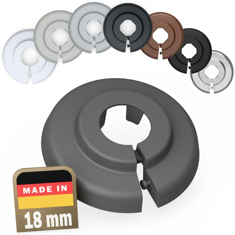 FUX 2 Pieces Radiator Pipe Covers for Pipe diameters 12mm-35mm; Heating Floor Pipe Collars Rings White, Black, Grey, Brown (18mm, Dusty Grey 7037)