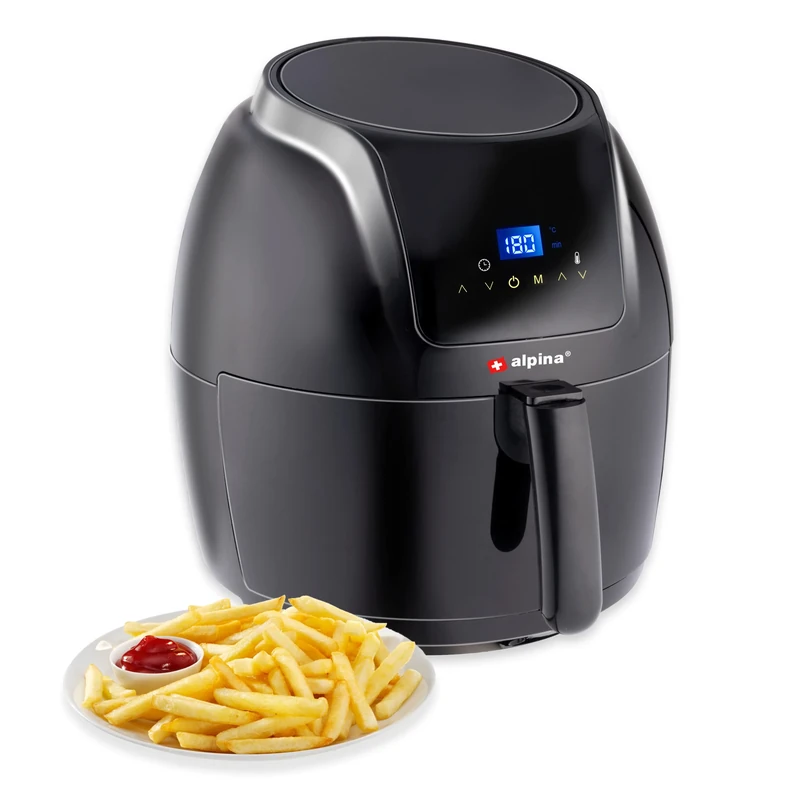 alpina Airfryer - Digital Touchscreen - 5 Liter - Hot air fryer - Convection oven - Fries, Vegetables, Bread, Muffins - 7-8 People,Black