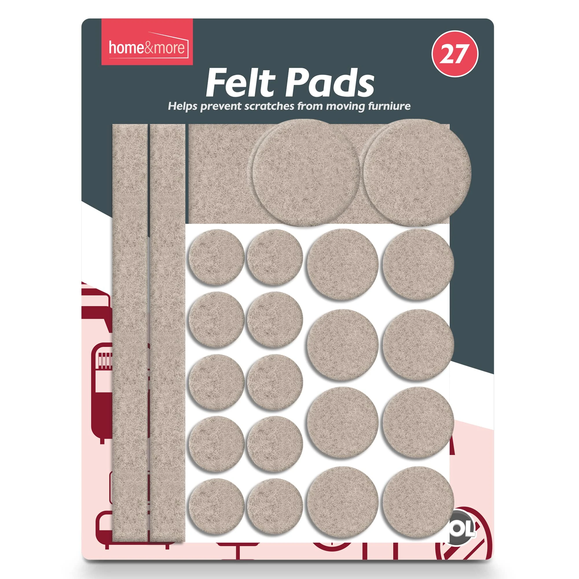 SOL 27pk Felt Pads - Floor Protectors for Chair Legs & Furniture Feet - Durable Felt Pads to Safeguard Floors - Ideal for Home & Furniture Protection