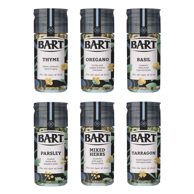 BART Essential Herbs Bundle - Including Thyme, Oregano, Basil, Parsley, Mixed Herbs & Tarragon - Essential Seasoning Kit (Bulk Buy Pack of 6)