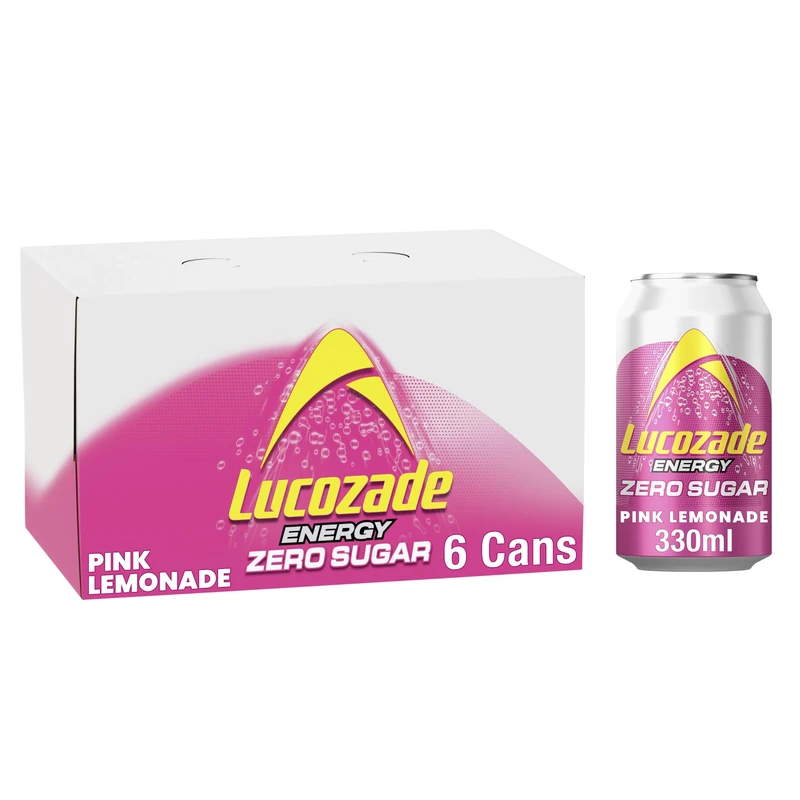 Lucozade Energy Zero Sugar Drink Pink Lemonade 330ml can (Pack of 6)
