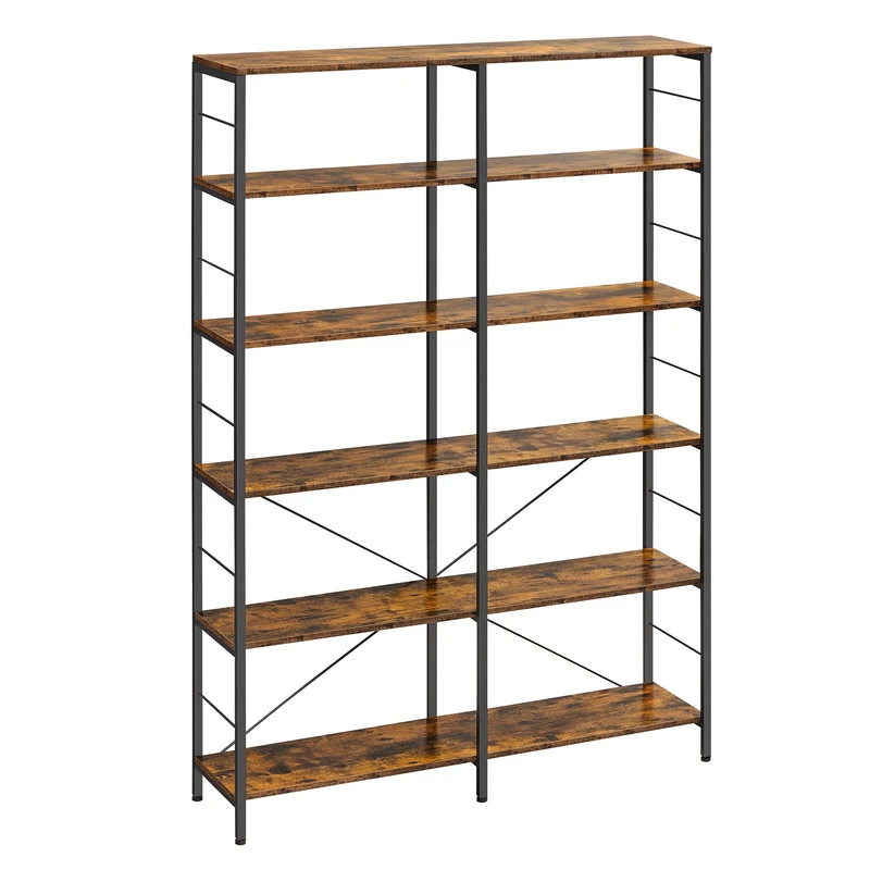 VASAGLE 6-Tier Bookshelf, Shelving Unit, Tall Storage Shelf, 30 x 120 x 170 cm, Industrial Style, Room Divider, Living Room, Study, Kitchen, Rustic Brown and Ink Black LLS114B01