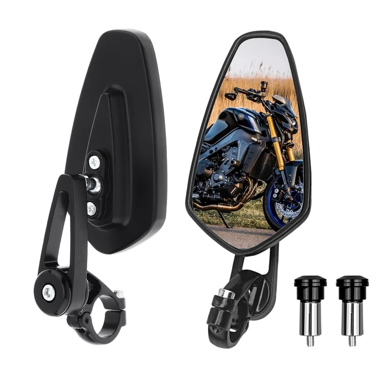 BISHERDER Black Motorcycle Bar End Mirrors Rear View CNC Compatible With Most Honda Grom, Yamaha Kawasaki Ducati Suzuki Street Sport Naked Road Bike Cruisers Touring Scooter and More